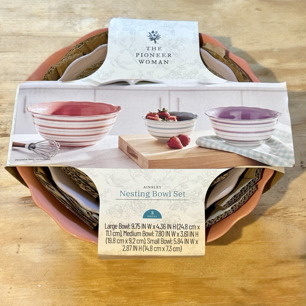 The Pioneer Woman Ainsley Nesting Bowl Set 3 Piece Ceramic Mixing & Serving Bowl